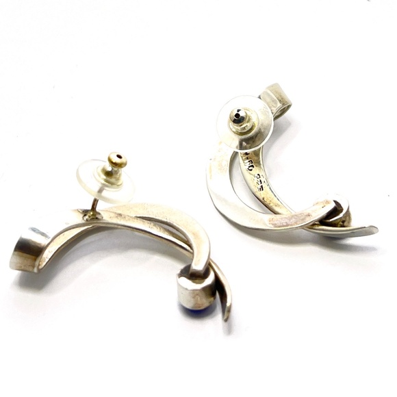 Sterling Silver Sodalite Earrings - Midcentury Modern - Ribbon - Picture 8 of 10